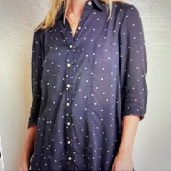 Maeve Black White Circle Print Button Down Top / Tunic Medium - Picture 9 of 10